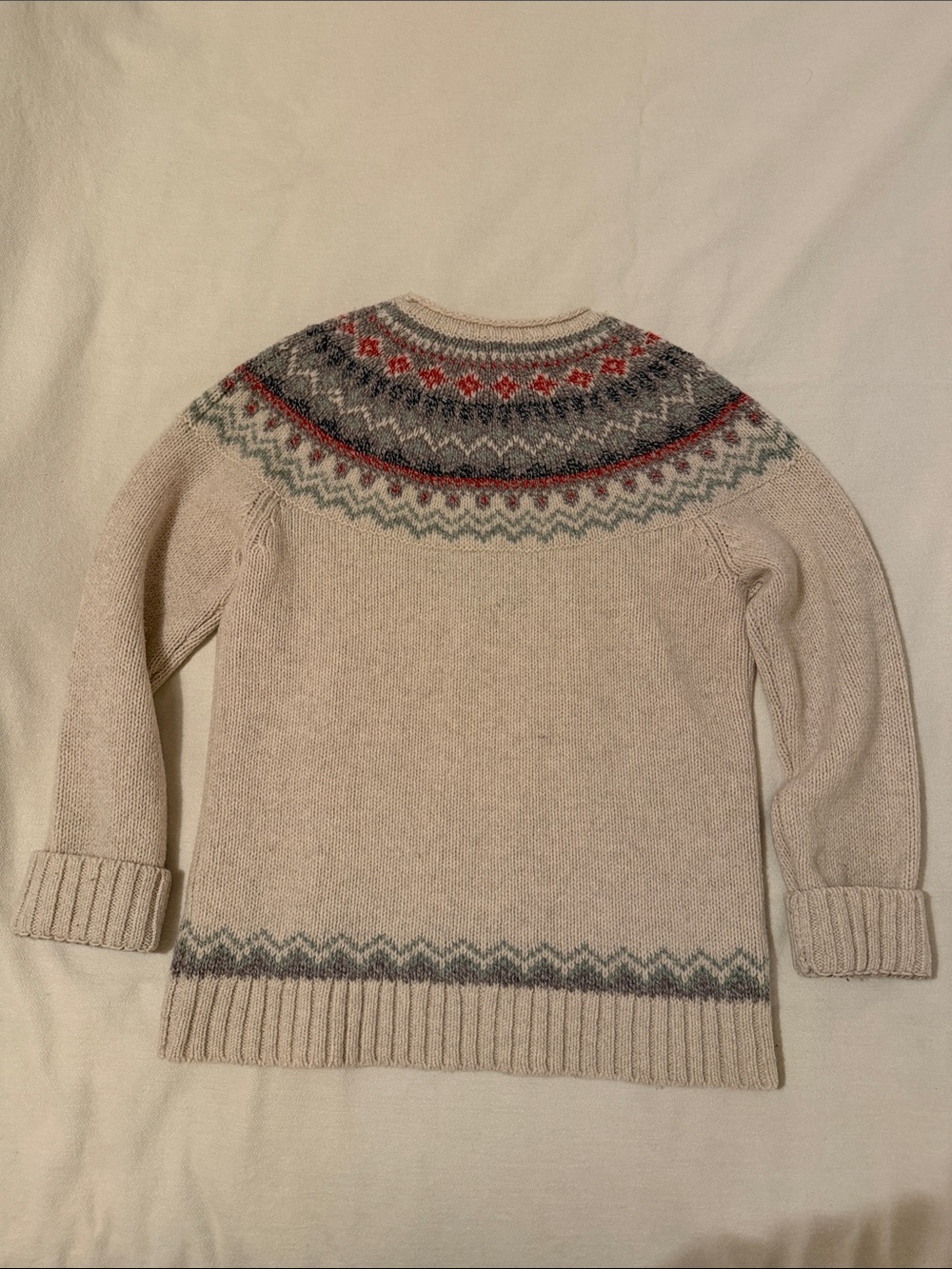 L.L.Bean 100% Lambswool Fair Isle Nordic Sweater Medium - Picture 2 of 5